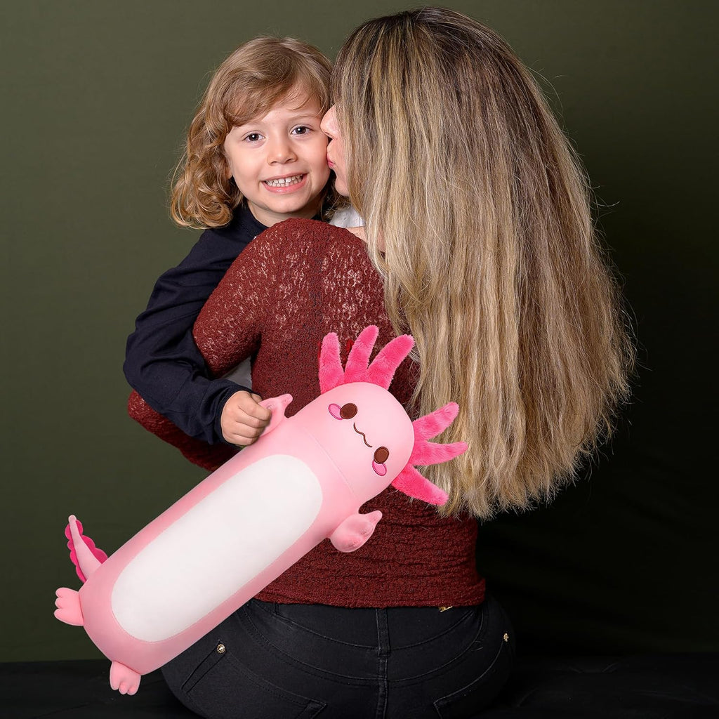 🌸20" Standing Axolotl Plush Pillow – Soft Pink Kawaii Cat-Faced Salamander Hug Toy for Adults, Gamers & Office Decor | Geek Findings Exclusive