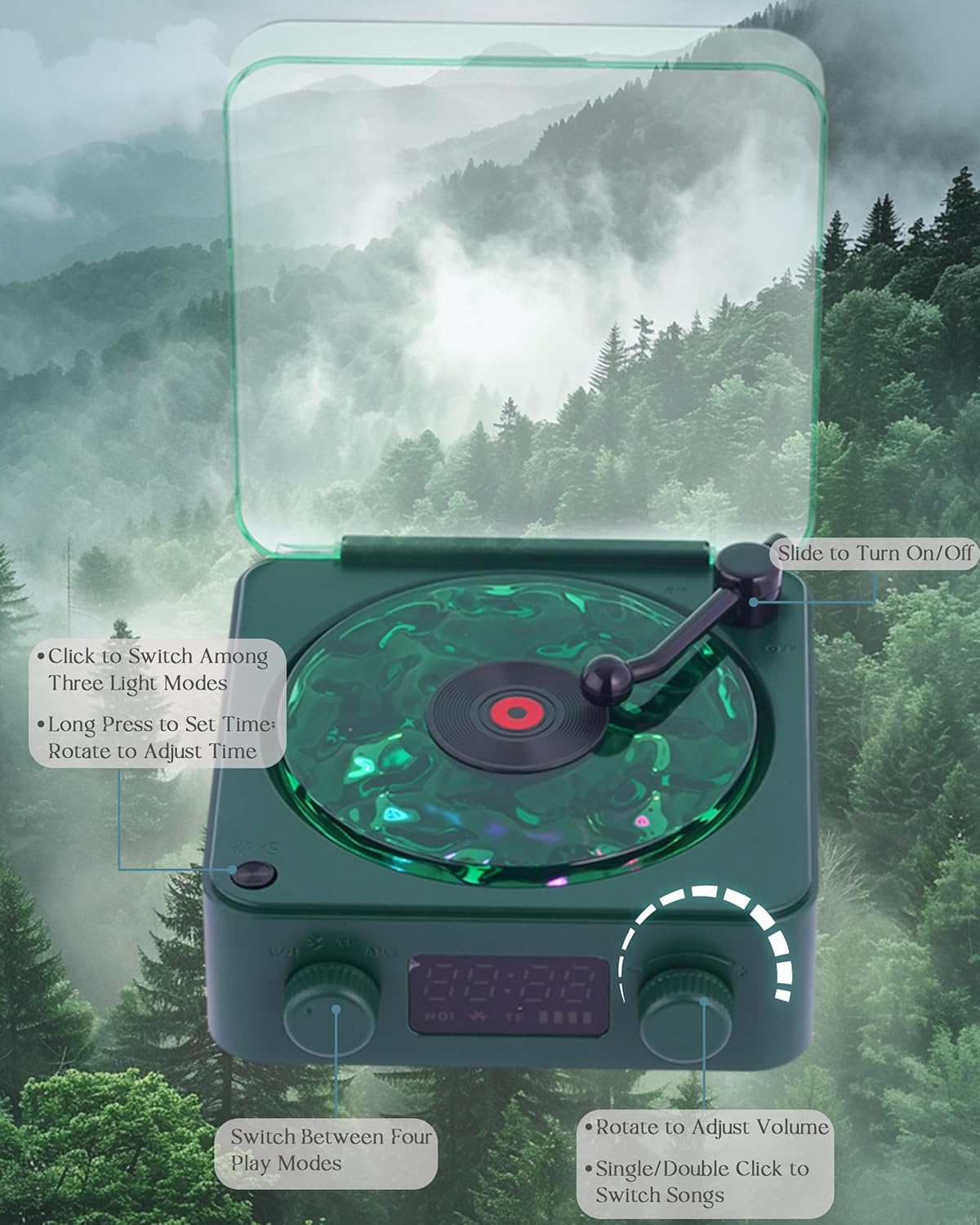🎛️ Retro Vinyl Record Player-Style Bluetooth Speaker with White Noise & RGB Light - Geeky Audio for Bedroom, Desk & Chill Zones 