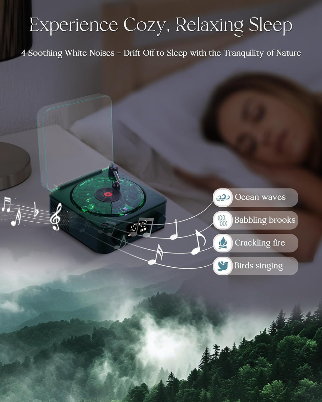 🎛️ Retro Vinyl Record Player-Style Bluetooth Speaker with White Noise & RGB Light - Geeky Audio for Bedroom, Desk & Chill Zones 