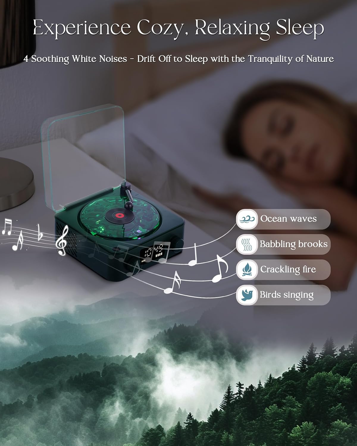 🎛️ Retro Vinyl Record Player-Style Bluetooth Speaker with White Noise & RGB Light - Geeky Audio for Bedroom, Desk & Chill Zones 