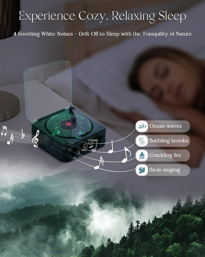 🎛️ Retro Vinyl Record Player-Style Bluetooth Speaker with White Noise & RGB Light - Geeky Audio for Bedroom, Desk & Chill Zones 