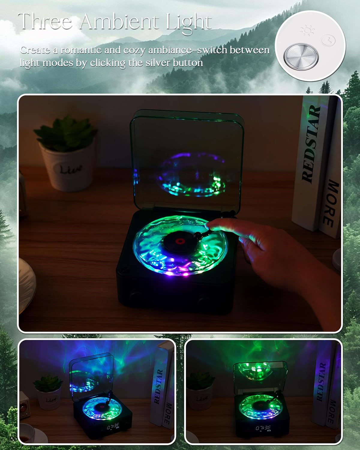 🎛️ Retro Vinyl Record Player-Style Bluetooth Speaker with White Noise & RGB Light - Geeky Audio for Bedroom, Desk & Chill Zones 
