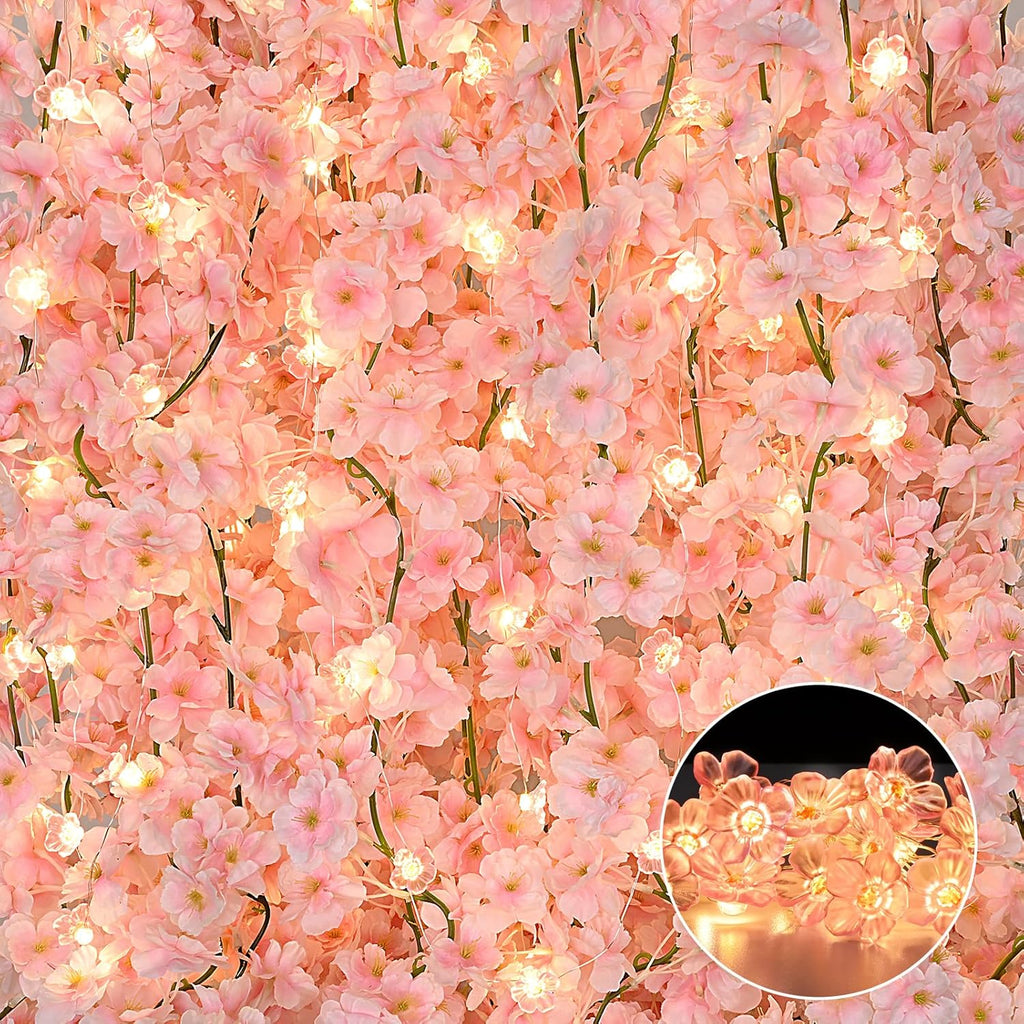 🌸Cherry Blossom Garland – 4-Pack (23.6 FT Total) Silk Sakura Vines for Office, Gaming Setups & Home Décor | Elegant Faux Hanging Flowers for Desk, Wall, Wedding, and Room Accents – Geek Findings Exclusive