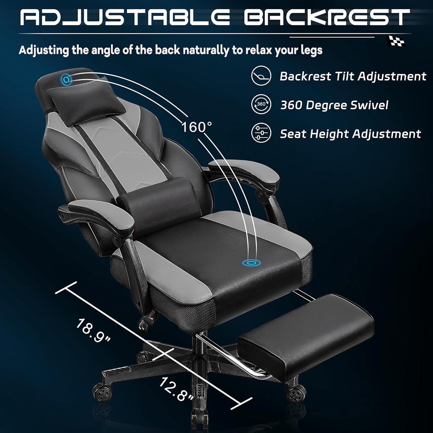 🎮 Ultimate Gaming Throne – Big & Tall Massage Chair with Footrest, Recliner Back, 360° Swivel & Ergonomic Comfort