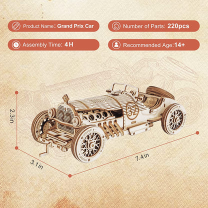 🏎️ ROKR 3D Wooden Grand Prix Car Puzzle | DIY Model Building Kit for Adults & Teens | Educational Brain Teaser, Desk Decor & Gift Idea | Mechanical Model Car Assembly