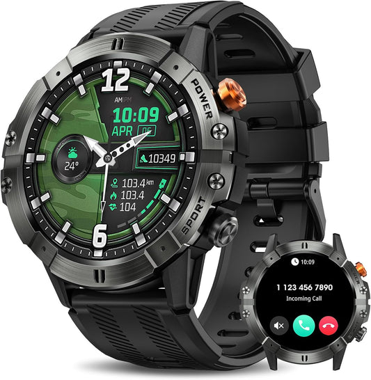 TitanCore Bluetooth Military Smartwatch – Rugged Fitness Tracker with Calls, Heart Monitor, 124 Sports Modes & 10-Day Battery | Compatible with iPhone & Android