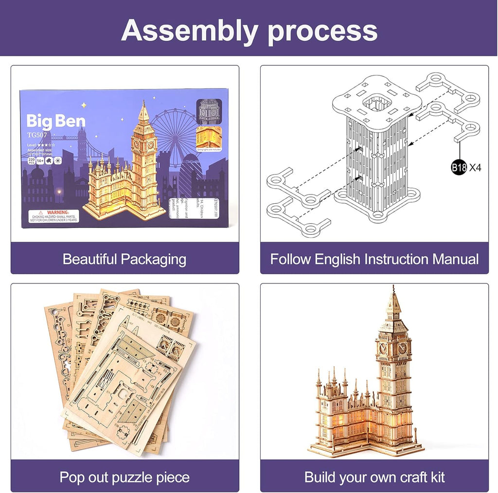 🧩 Big Ben 3D Wooden Puzzle Kit – Iconic London Landmark Model for Adults & Teens (14+) 