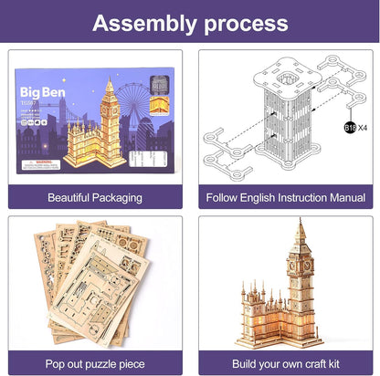 🧩 Big Ben 3D Wooden Puzzle Kit – Iconic London Landmark Model for Adults & Teens (14+) 