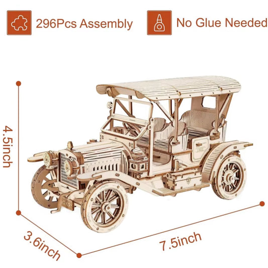 ROKR Vintage Car 3D Wooden Puzzle Kit – Retro Buildable Model for Adults | Antique-Inspired Home & Desk Décor | Geek Findings