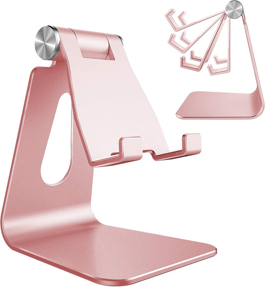 🌸📱Adjustable Aluminum Cell Phone Stand - 270° Multi-Angle Desktop Dock Holder | Compatible with iPhone 16, 15, 14, 13, 12, 11, Plus & More - Rose Gold