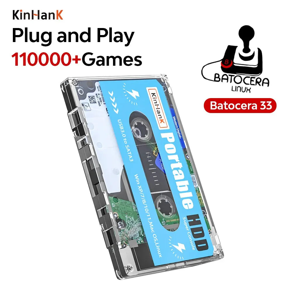 KINHANK Super Console 500G Gaming HDD 100000 Video Games 70 Emulators for DC/MAME/SS/NAOMI/PS2/PS1 Plug and Play Batocera OS
