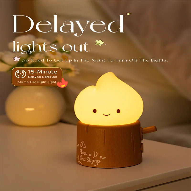 GlowStump™ Cute Flameless Night Light – Dimmable Tree Stump Lamp with Touch Control & 120-Hour Battery for Cozy Desks & Bedrooms