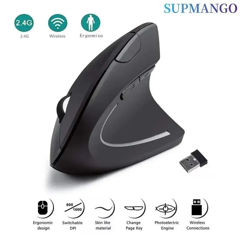 ErgoLift Vertical Wireless Mouse – Ergonomic 2.4GHz Mouse with 3 DPI Levels & 6 Buttons for Gaming, Office & Creative Work