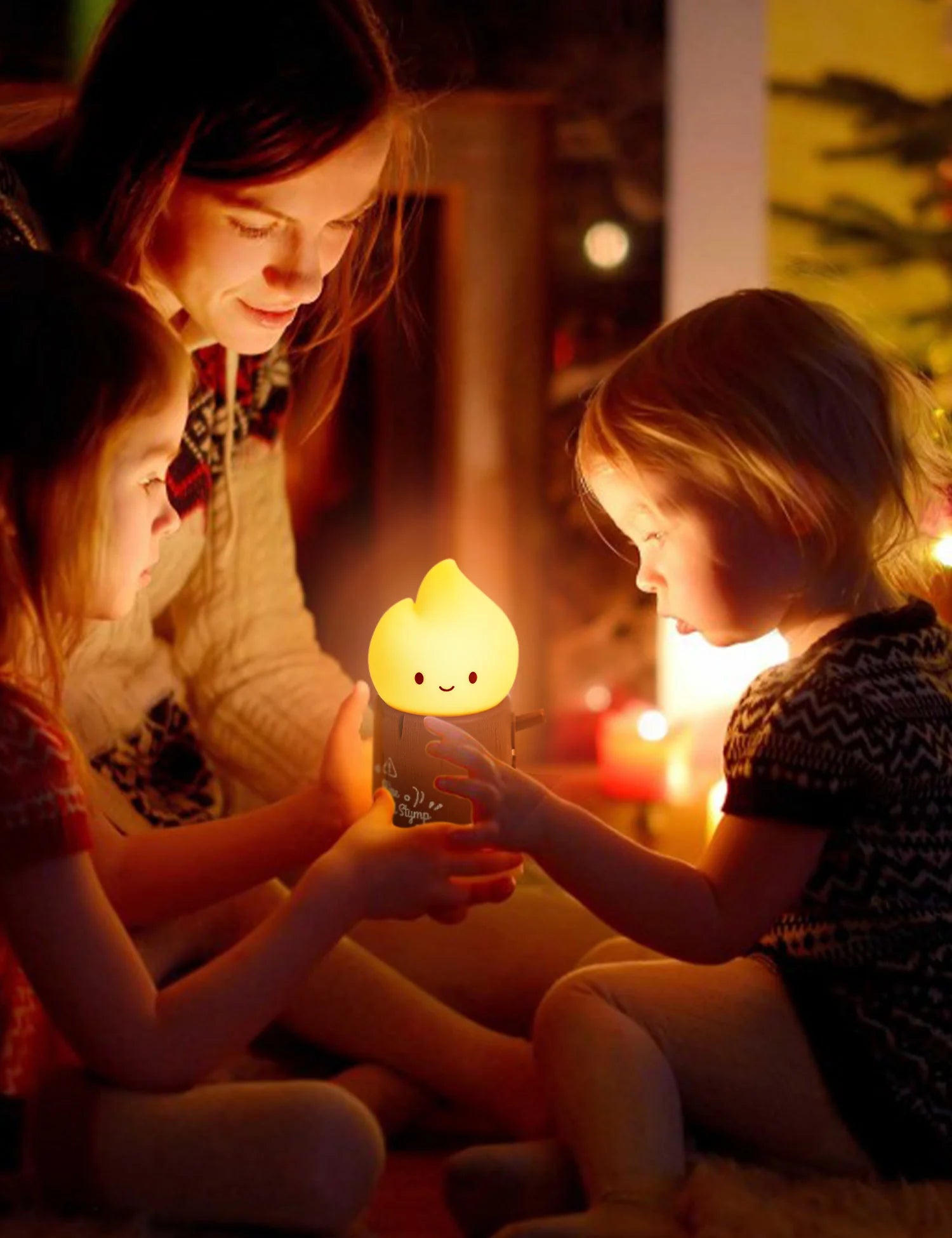 GlowStump™ Cute Flameless Night Light – Dimmable Tree Stump Lamp with Touch Control & 120-Hour Battery for Cozy Desks & Bedrooms