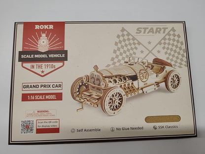 🏎️ ROKR 3D Wooden Grand Prix Car Puzzle | DIY Model Building Kit for Adults & Teens | Educational Brain Teaser, Desk Decor & Gift Idea | Mechanical Model Car Assembly