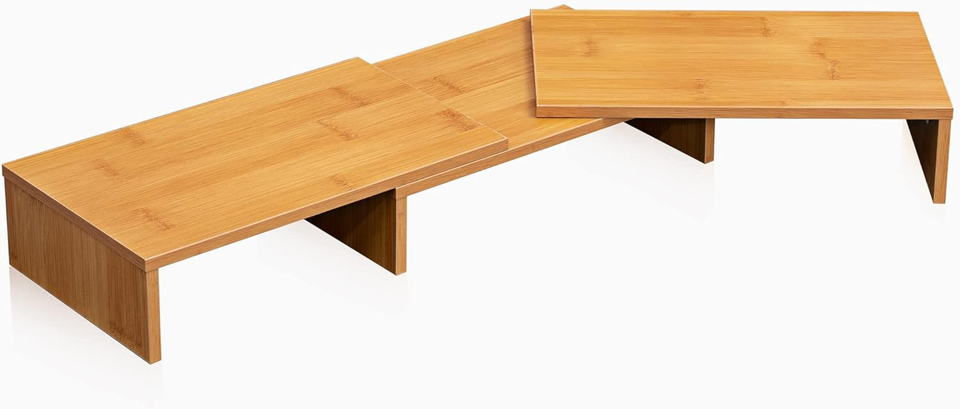 Dual Monitor Stand – Adjustable Bamboo Desk Riser with 3 Rotating Shelves | Ergonomic Wooden Monitor Shelf for Home Office or Gaming Setup