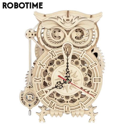 ROKR Owl Clock 3D Wooden Puzzle Kit – Functional DIY Clock with Bell Timer | 161-Piece Model for Adults & Teens | Geek Findings 