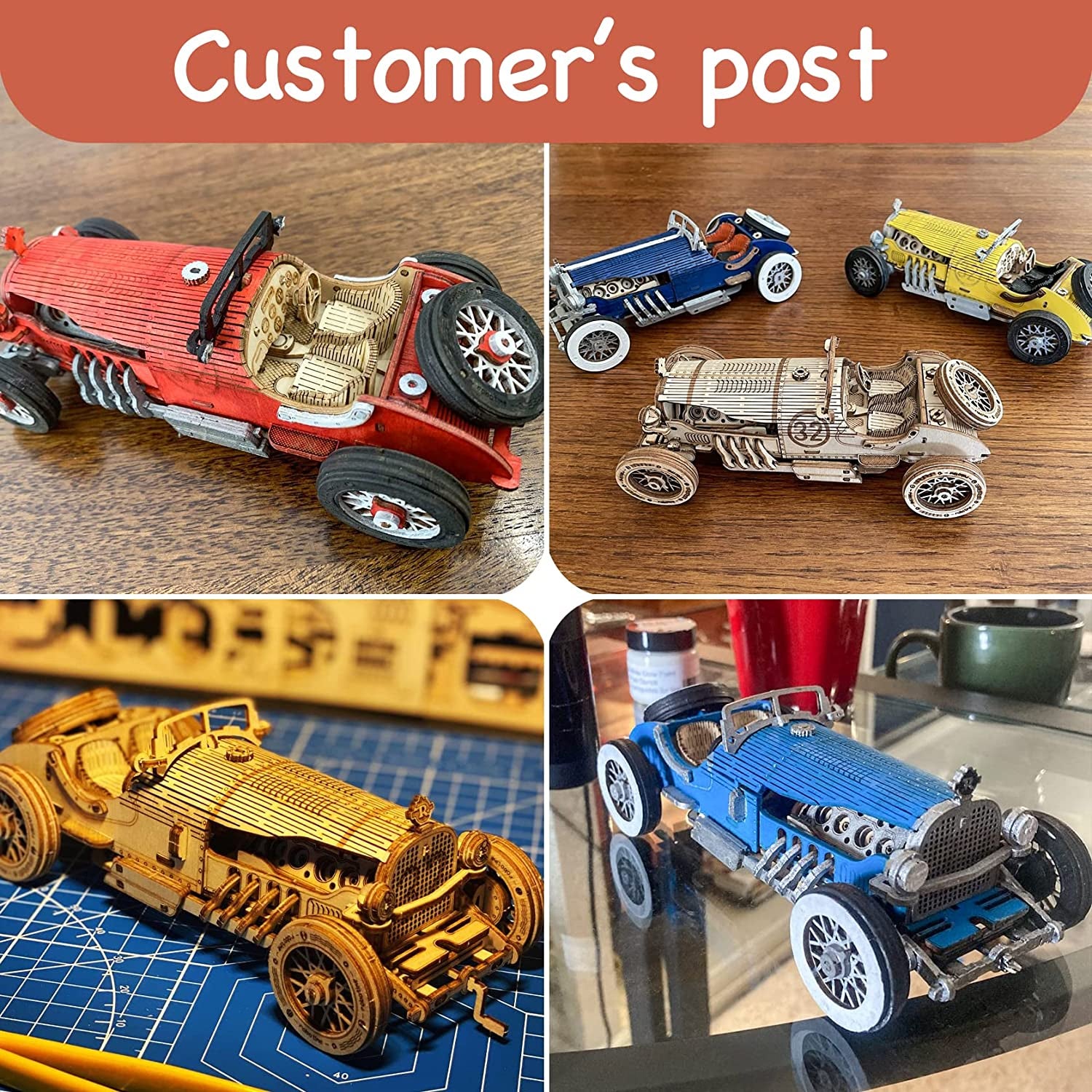 🏎️ ROKR 3D Wooden Grand Prix Car Puzzle | DIY Model Building Kit for Adults & Teens | Educational Brain Teaser, Desk Decor & Gift Idea | Mechanical Model Car Assembly