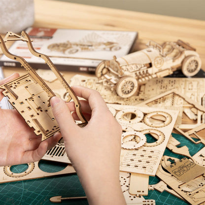 🏎️ ROKR 3D Wooden Grand Prix Car Puzzle | DIY Model Building Kit for Adults & Teens | Educational Brain Teaser, Desk Decor & Gift Idea | Mechanical Model Car Assembly