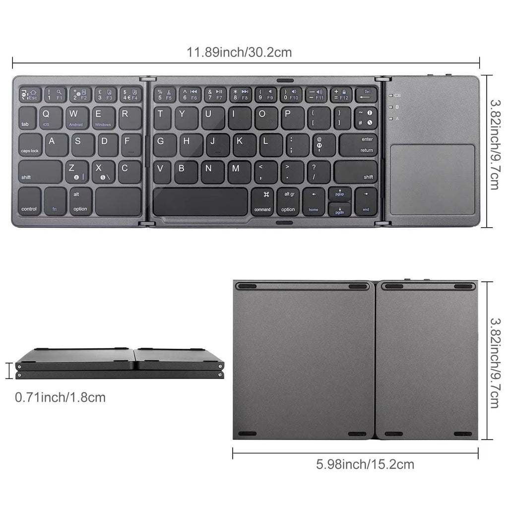 Foldable Wireless Bluetooth Keyboard with Touchpad – Ultra-Slim, Rechargeable & Travel-Ready