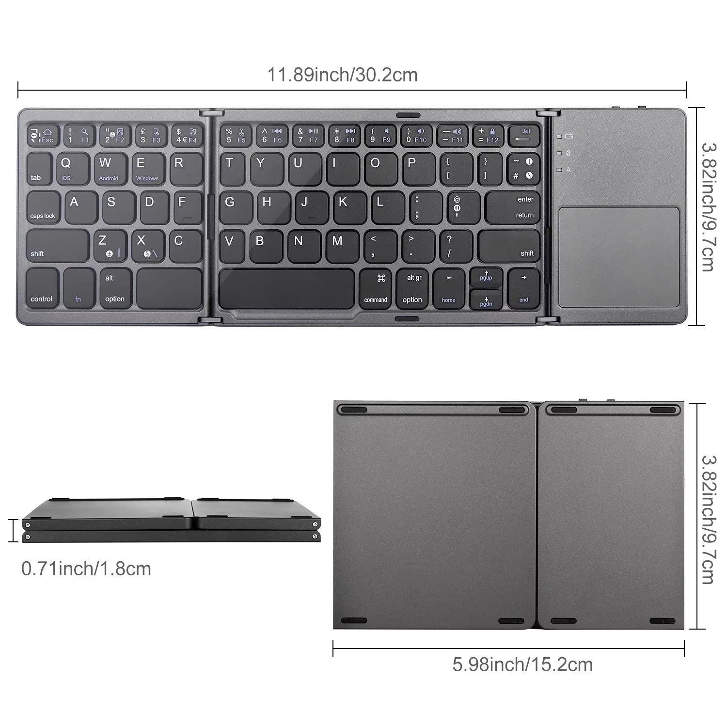Foldable Wireless Bluetooth Keyboard with Touchpad – Ultra-Slim, Rechargeable & Travel-Ready