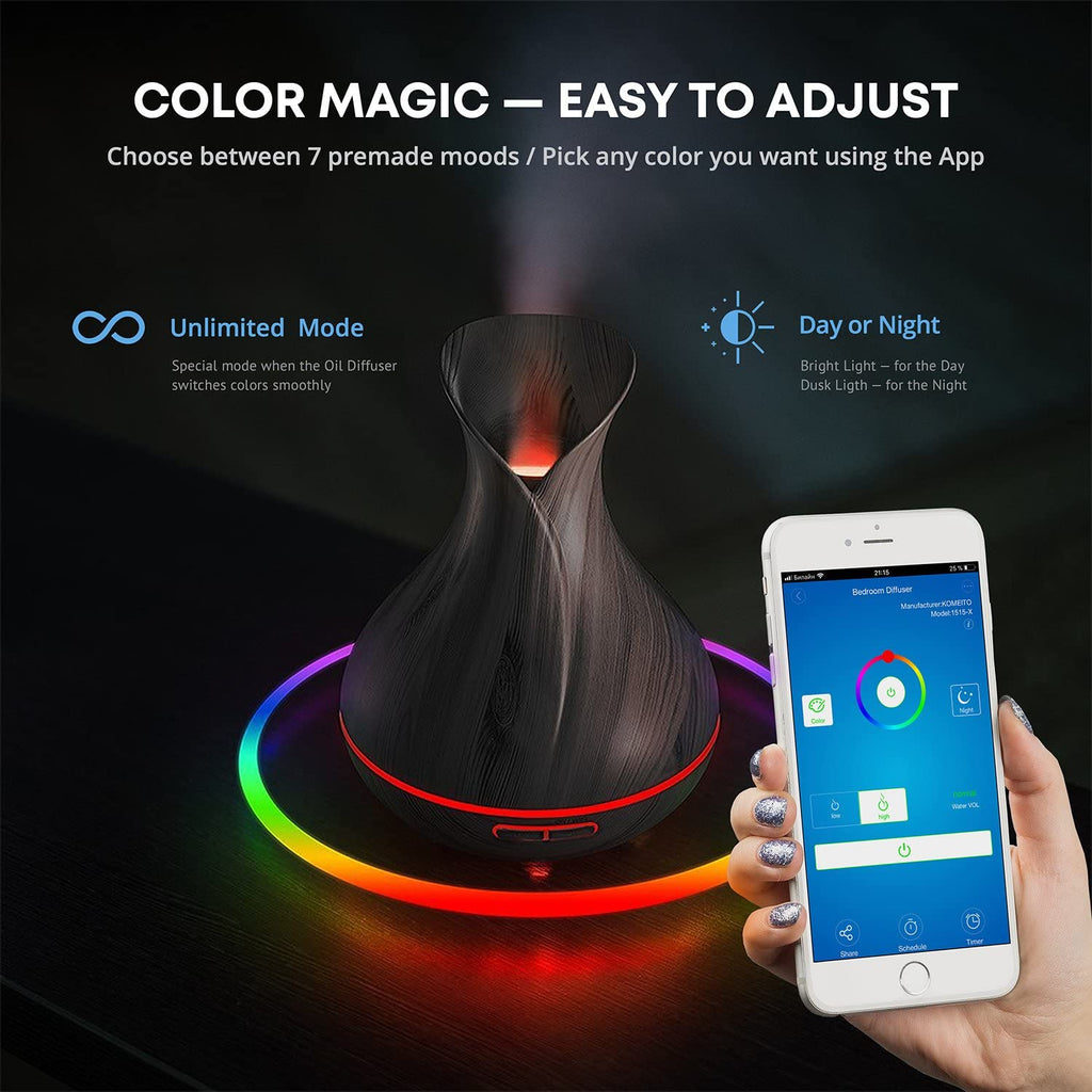 🧠 Smart WiFi Essential Oil Diffuser & Humidifier – 400ML Ultrasonic Cool Mist with Alexa & Google Home, App + Voice Control, LED Timer, Schedule Feature