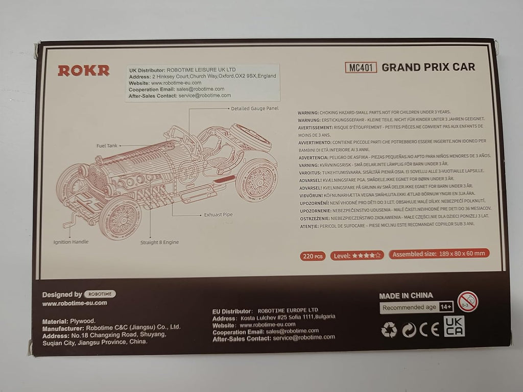 🏎️ ROKR 3D Wooden Grand Prix Car Puzzle | DIY Model Building Kit for Adults & Teens | Educational Brain Teaser, Desk Decor & Gift Idea | Mechanical Model Car Assembly