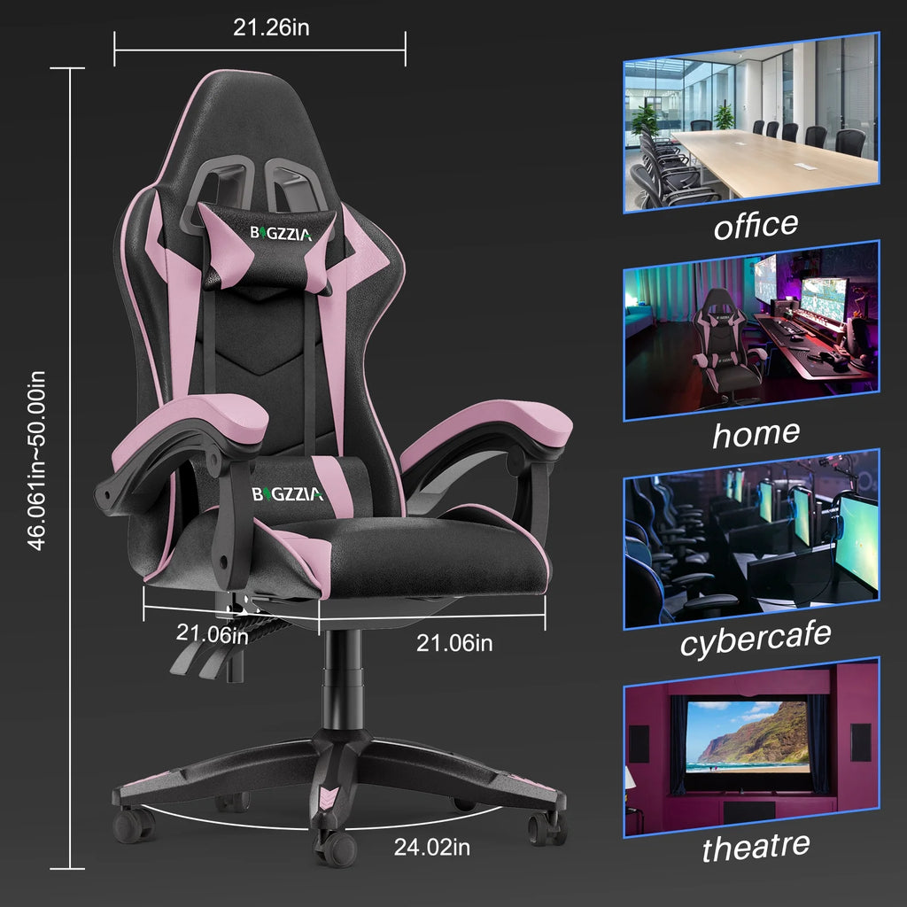 🌸🎮Bigzzia Pink & Black Racing Gaming Chair – Ergonomic Office Chair with Massage Lumbar Pillow, Adjustable Recline & Headrest | Cherry Blossom Collection | Geek Findings