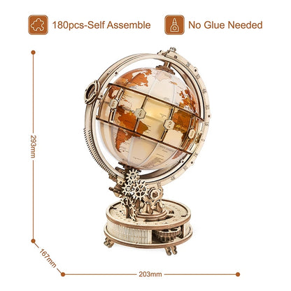 Robotime ROKR Luminous Globe 3D Wooden Puzzle - Rotatable Globe with Light | Perfect Desk Decor & Gift for Adults and Teens | Geek Findings