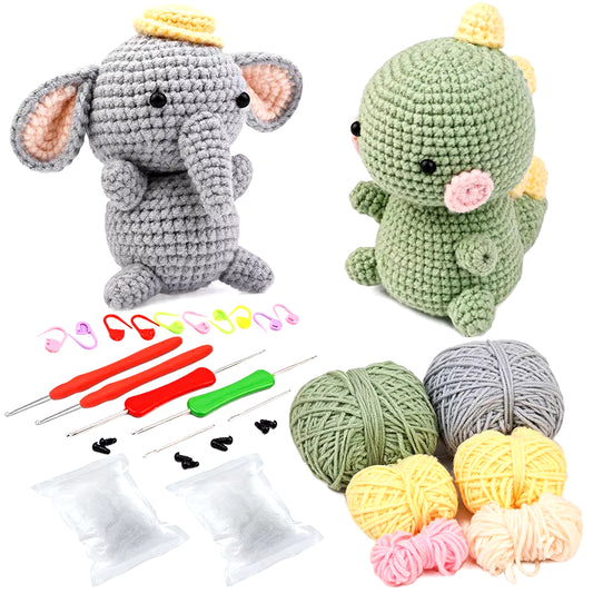 DIY Crochet Animal Kit for Beginners – Plush Yarn Animal Craft Set (Dinosaur, Fox, Elephant, More) | Geeky Handmade Decor & Stress-Free Hobby for Adults & Teens