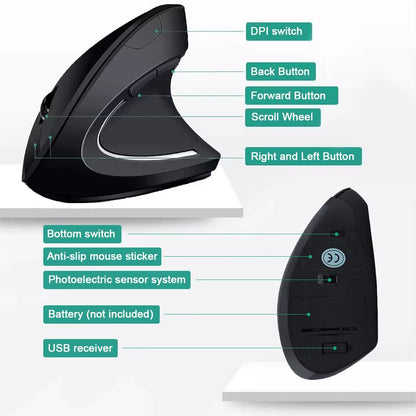 🖱️Ergonomic Vertical Wireless Mouse – 2.4GHz Optical with 6 Buttons & Adjustable DPI (800/1200/1600) | Comfortable Design for PC, Laptop & Office Use