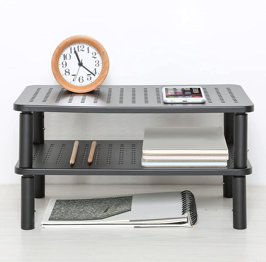 🖥️ Adjustable Metal Monitor Riser Stand – Ergonomic Mesh Platform with 3 Height Settings | Sturdy Computer Stand for Flat Screen Monitors, Laptops, Printers & iMac