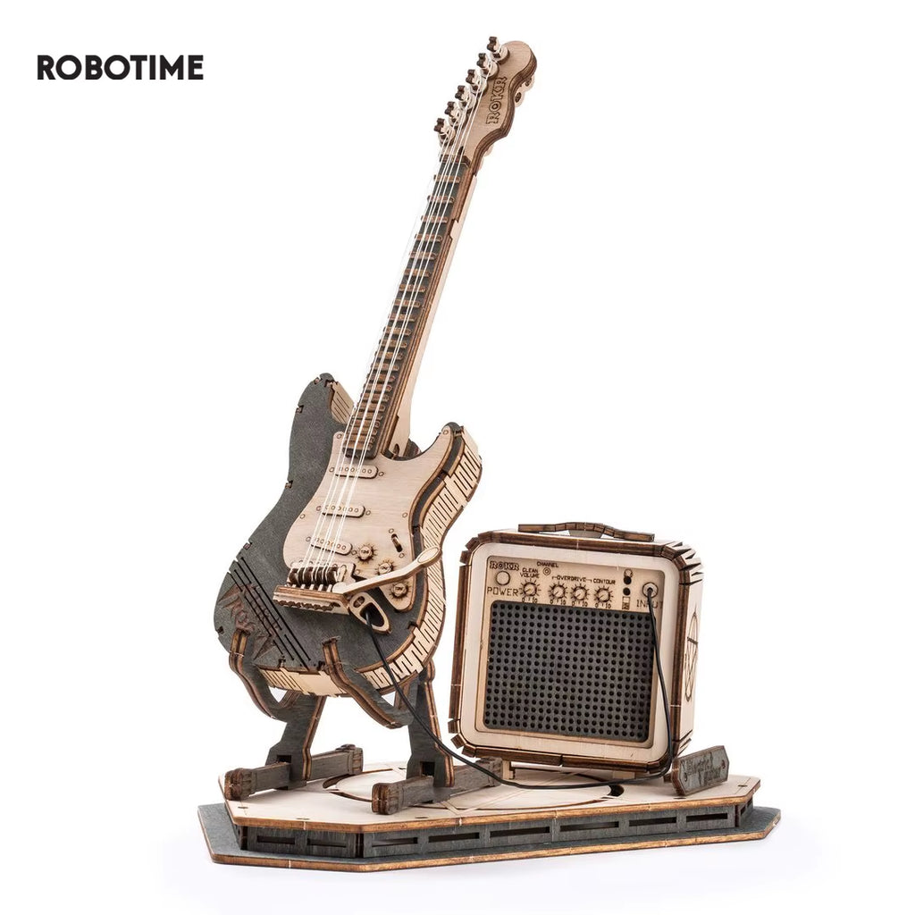 🎸 3D Wooden Electric Guitar Puzzle Kit – ROKR DIY Mini Model for Adults & Teens | Creative Desk Decor, Gift for Musicians, Geeks & Hobbyists (TG605K)