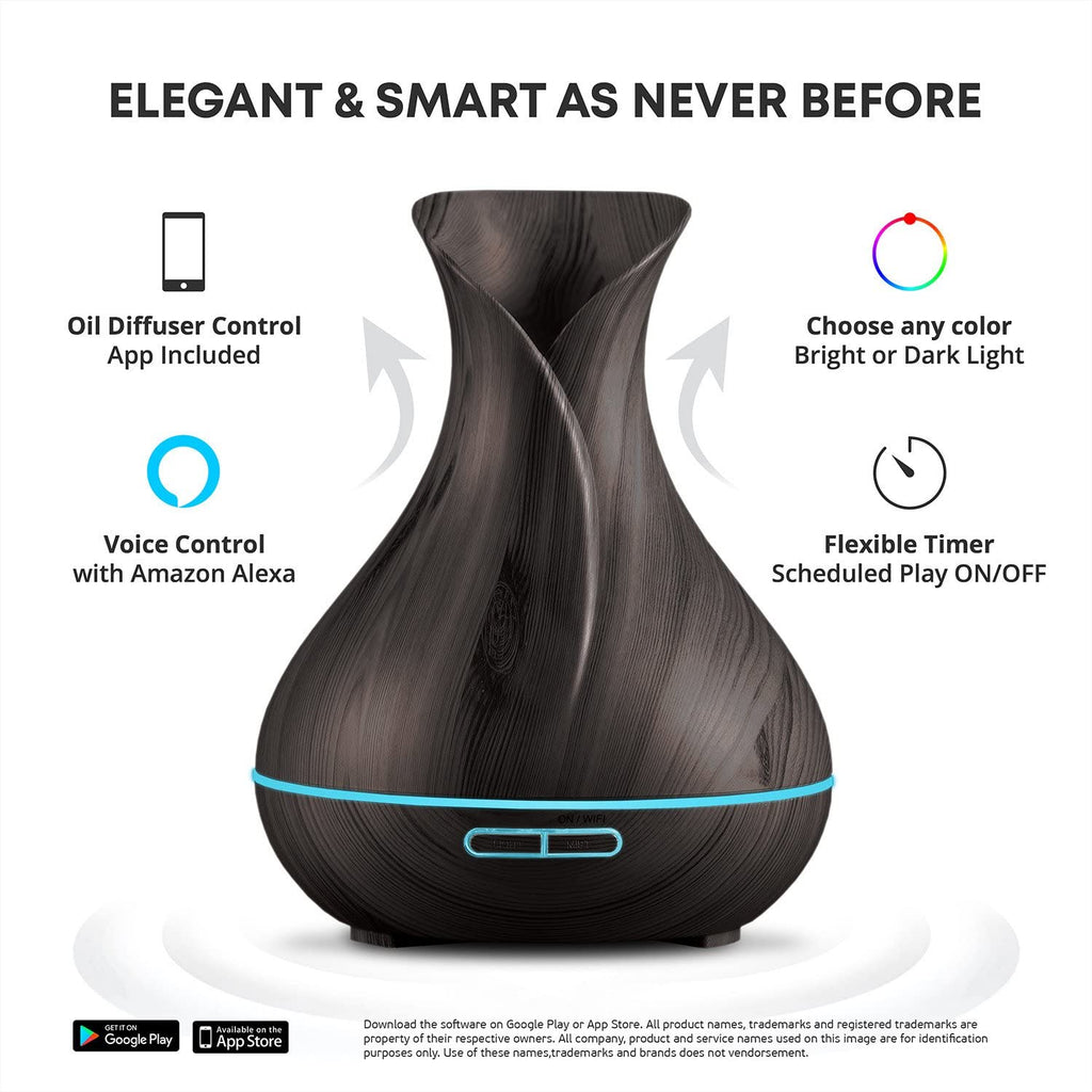 🧠 Smart WiFi Essential Oil Diffuser & Humidifier – 400ML Ultrasonic Cool Mist with Alexa & Google Home, App + Voice Control, LED Timer, Schedule Feature