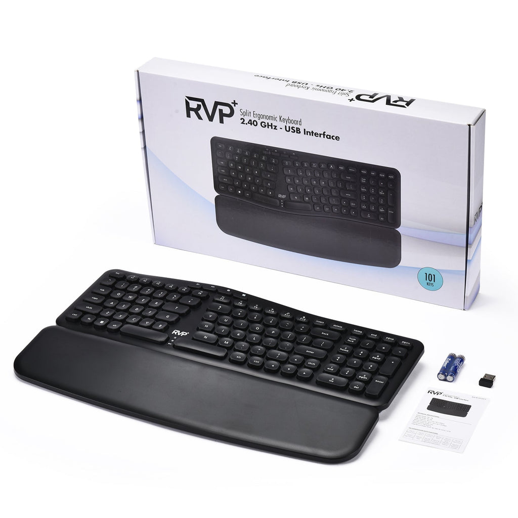 Wireless Ergonomic Keyboard with Magnetic Wrist Rest, Black