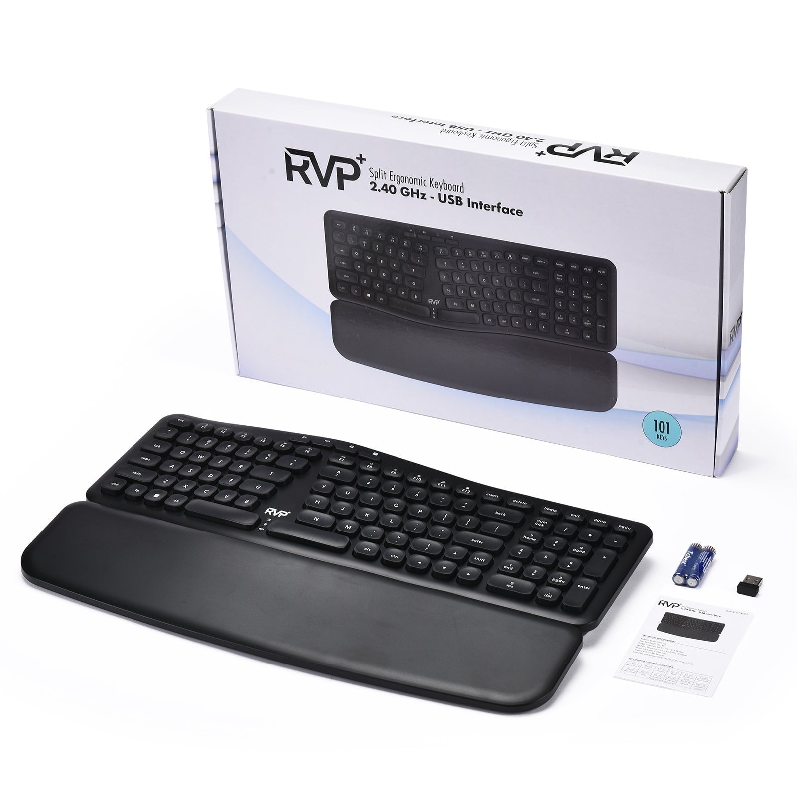 Wireless Ergonomic Keyboard with Magnetic Wrist Rest, Black