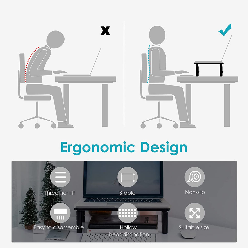 🖥️ Adjustable Metal Monitor Riser Stand – Ergonomic Mesh Platform with 3 Height Settings | Sturdy Computer Stand for Flat Screen Monitors, Laptops, Printers & iMac