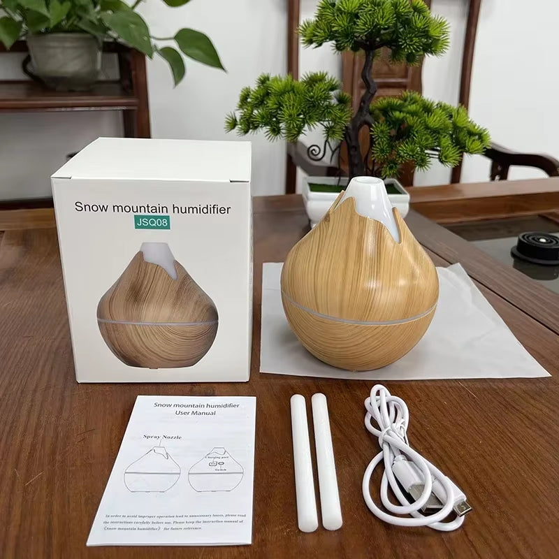 🌿 Wood Grain Ultrasonic Aroma Diffuser – Essential Oil Humidifier with Remote Control & 7-Color LED Mood Light | Cool Mist & Quiet Operation for Home, Office, or Bedroom